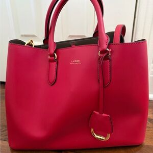 Lauren Ralph Lauren Red Leather Tote Bag